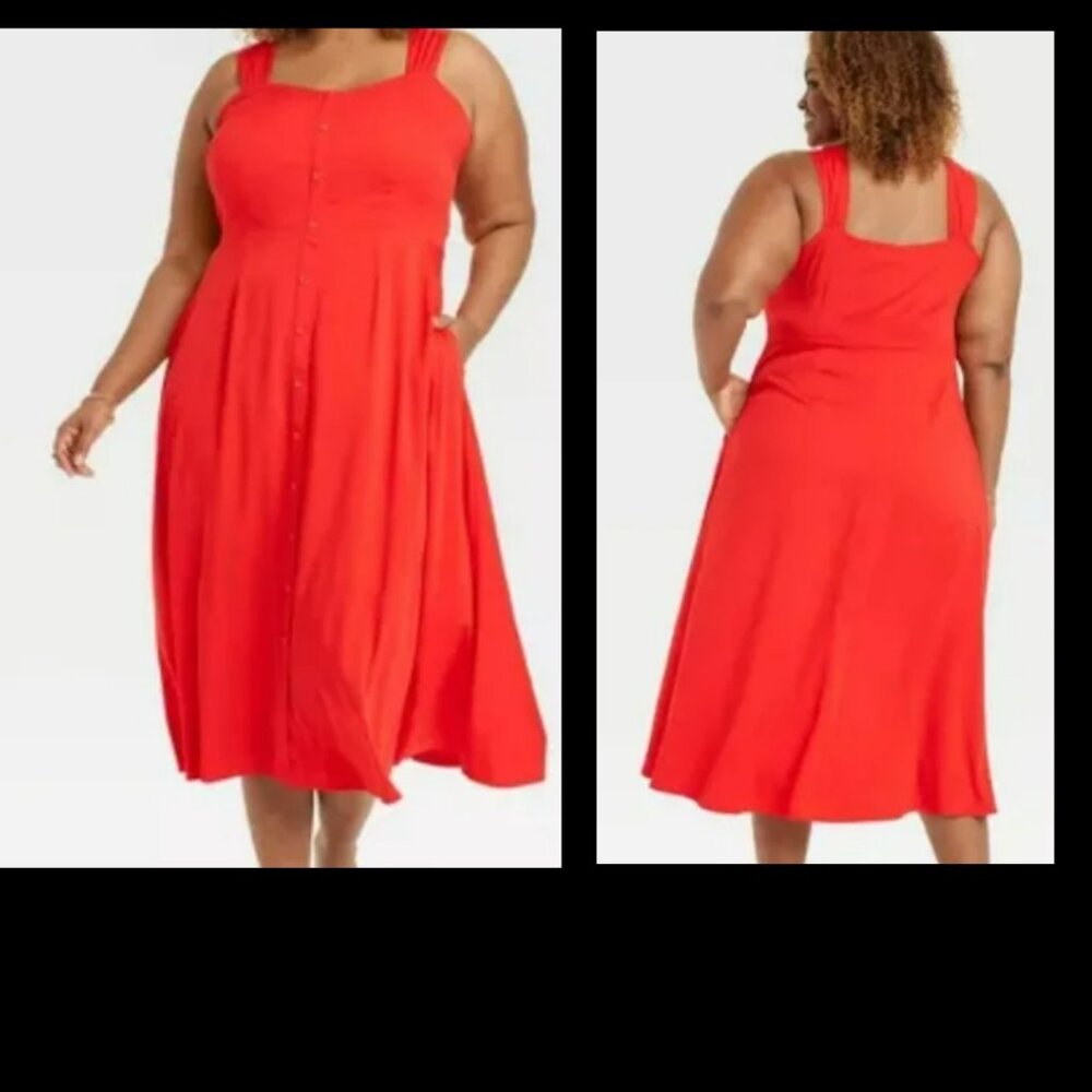 Red Sleeveless Button Down Summer Dress Sz XXL